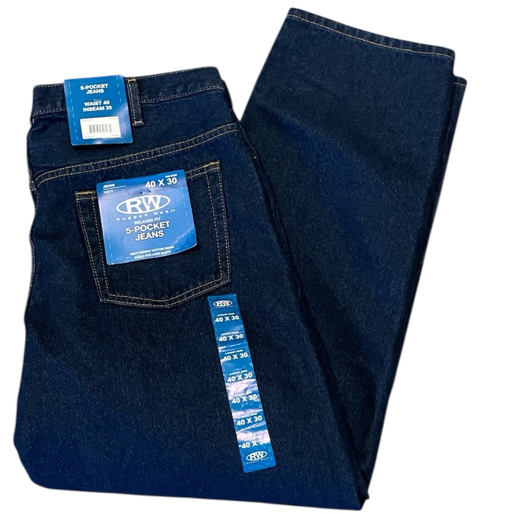 Rugged Wear 5-Pocket‎ Men's Relaxed Fit Heavyweight Jeans 40X30 Dark Wash